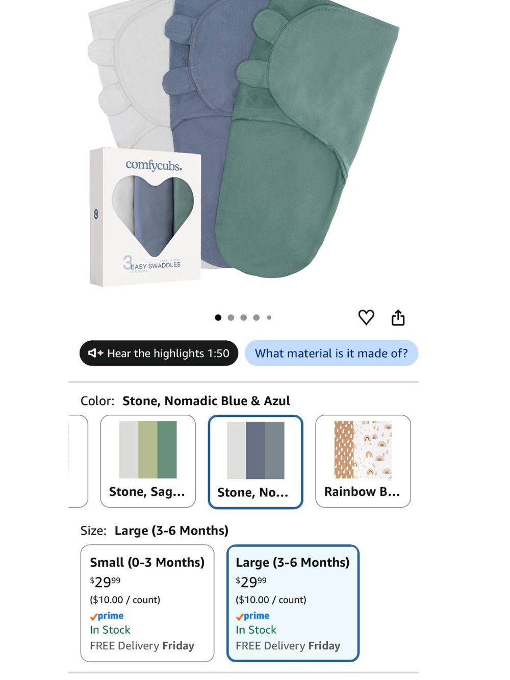 3 for $25 Set of Three Baby Swaddle Sleep Sacks in Blue, Sage, and Cream - Picture 2 of 2